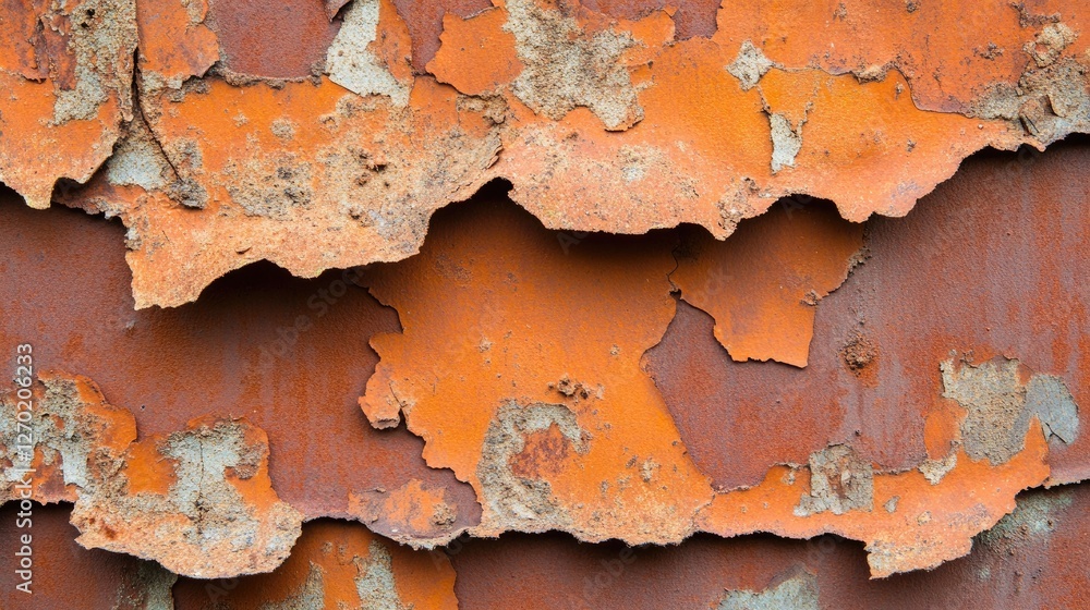 Aufkleber old, rusted iron sheet with flaking surface layers, creating a time-worn metallic effect.