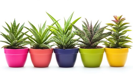 Fototapeta premium Potted aloe vera plant, fleshy green leaves, isolated on white background.