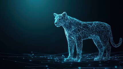 Digital wireframe of a panther in blue light.