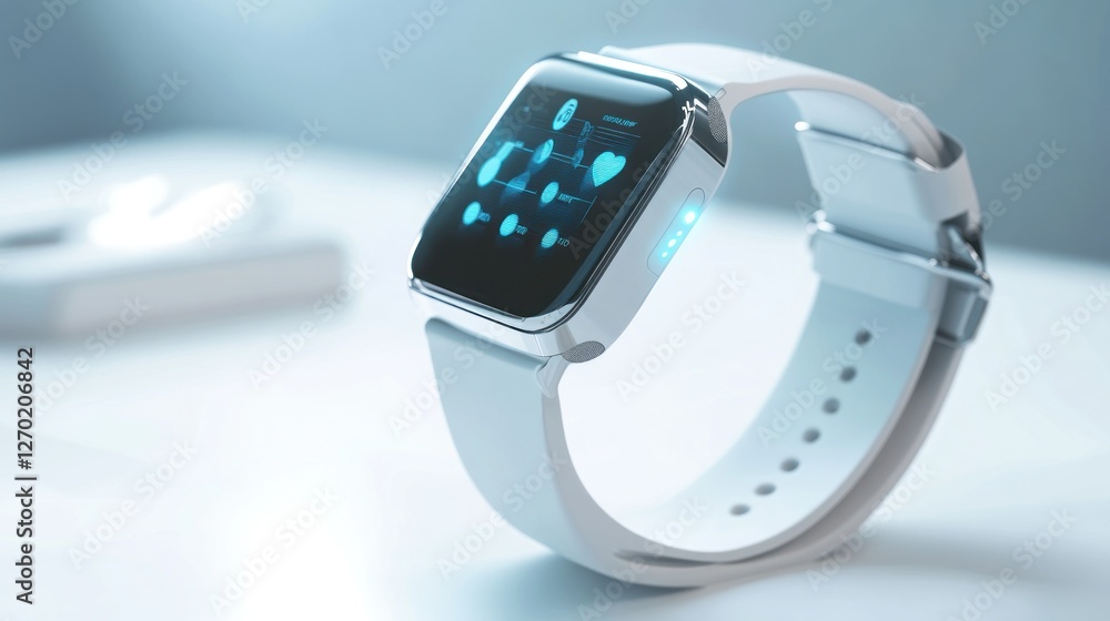 Poster modern smartwatch displaying health data and connectivity features