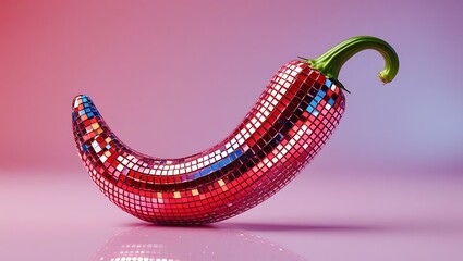 Sparkling Disco Chilli Pepper Reflective Mosaic Spicy Food Art