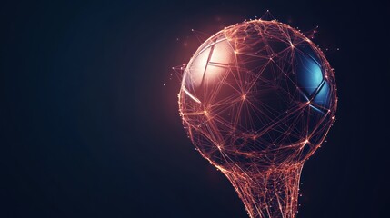 Abstract soccer ball, dark background, glowing lines, sports promo