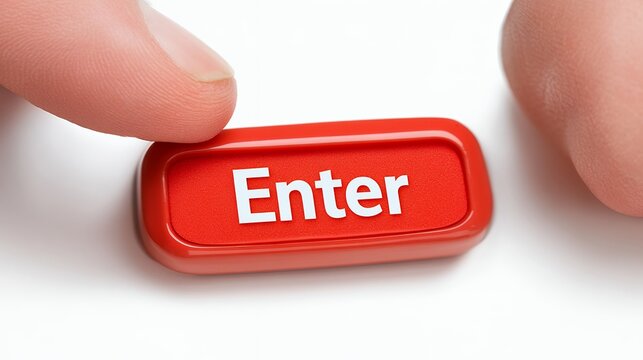 Closeup Hands Hovering Over Red Enter Button
