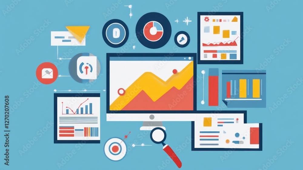 Poster data analysis and reporting dashboard with graphs and charts for business