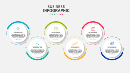 infographic template with  integrated circles. Business concept with 6 options. For content, diagram, flowchart, steps, parts, timeline infographics, workflow, chart.