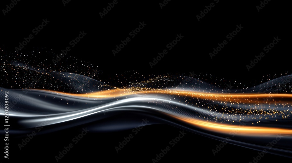 Poster elegant abstract background with flowing lines and sparkling particles