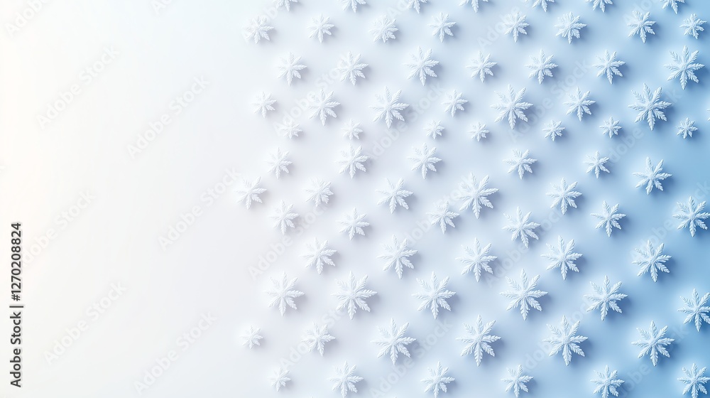Poster a beautiful pattern of evenly spaced snowflakes on a gradient background transitioning from soft blu