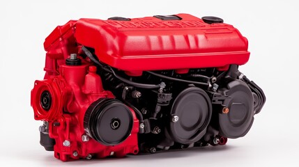 Fototapeta premium Closeup Red Engine Block On White Background