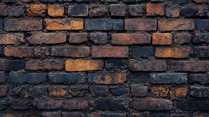 Obraz premium A close-up of an old brick wall with deep textures, faded colors, and weathered mortar lines.