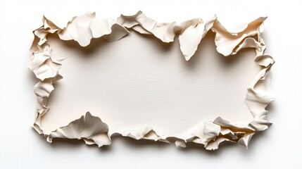 Rectangular Off White Torn Paper Frame on White Background