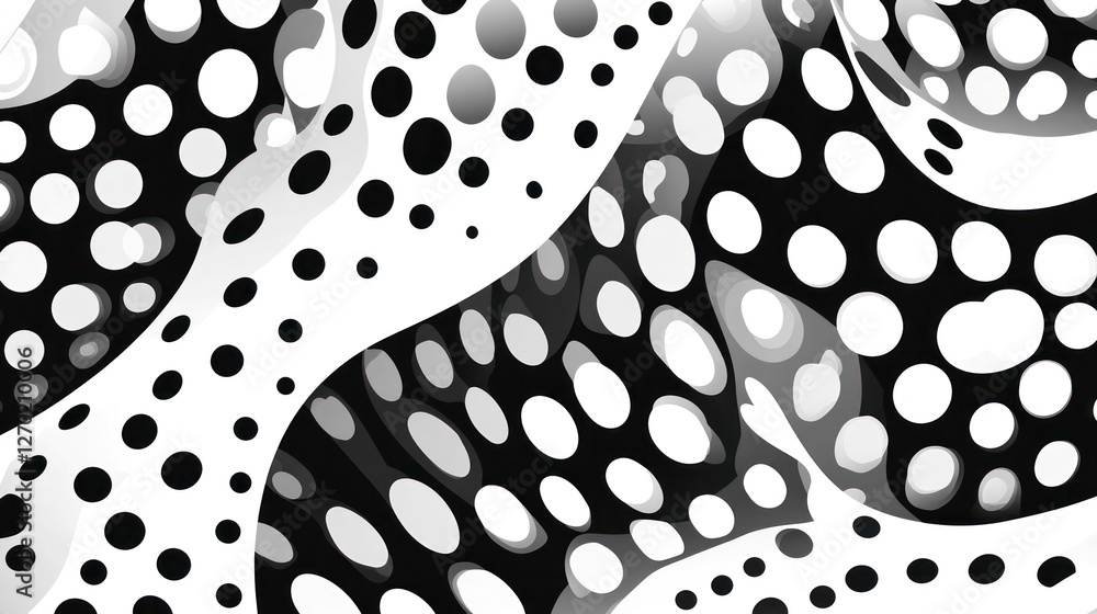 Aufkleber abstract black and white dotted pattern with wavy lines design backdrop