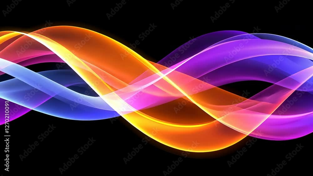 Poster colorful abstract waves intertwine against black background, creating dynamic and vibrant visual eff