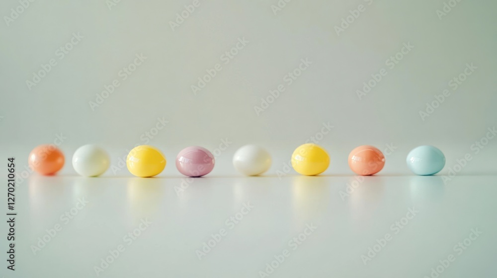 Poster pastel perfection: a colorful array of spherical objects on white background