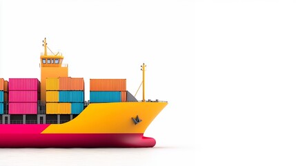 Colorful Cargo Ship On White Background