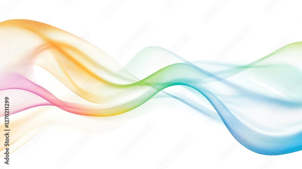 Poster abstract colorful flowing wave lines design on a clean white background