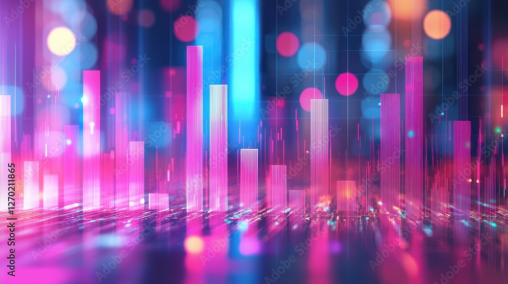 Poster abstract colorful data visualization with neon light effects
