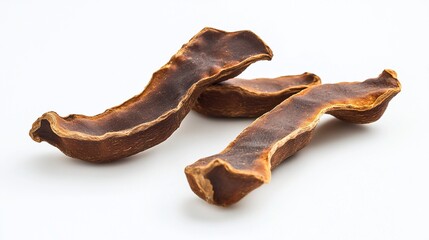 Dried Tamarind Pods Close Up On White Backdrop, Aromatic Ingredient, Cooking Ingredient