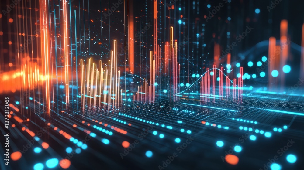Poster abstract futuristic data visualization with neon colors and lines