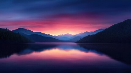 Fototapeta premium Serene sunset over tranquil mountain lake