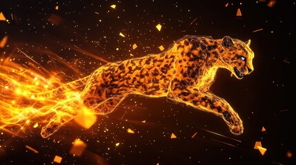 Fototapeta premium Fiery Leopard Leaps, Sparks Fly