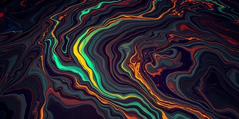 Obraz premium Glowing bioluminescent swirling liquid marble patterns, intricate flowing lines, vibrant glow, elevated viewpoint, natural light effects, luxurious and elegant feel
