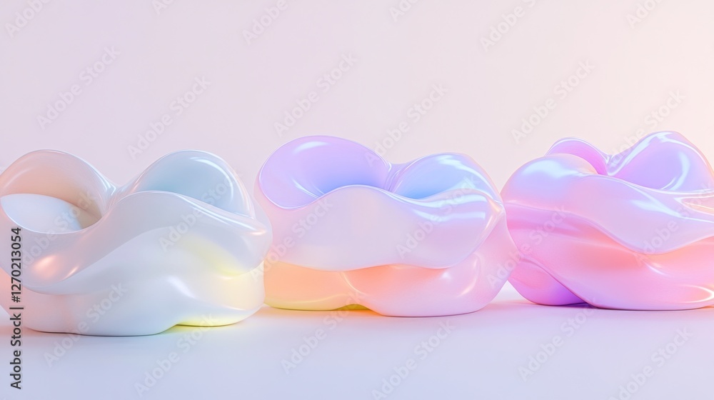 Poster iridescent abstract forms: a gradient of color and light in 3d render