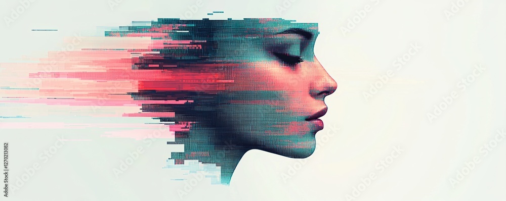 Poster digital art concepts. abstract portrait with dynamic colors and fragmented design.