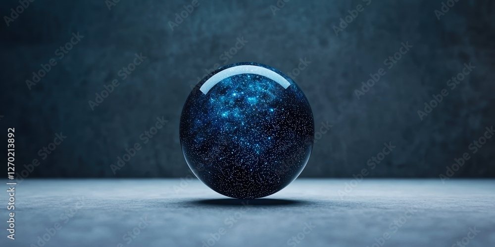 Poster digital art concepts. a glowing sphere with a starry texture on a dark background.