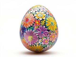 Ornate Easter Egg, Painted Floral Design, Studio Shot, White Background