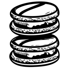 Macarrons, Minimalist Food Sketches: Classic Black and White Vector Illustrations, isolated, No background