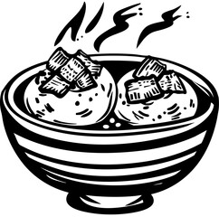 poached eggs, Minimalist Food Sketches: Classic Black and White Vector Illustrations, isolated, No background