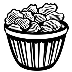 potato chips, Minimalist Food Sketches: Classic Black and White Vector Illustrations, isolated, No background