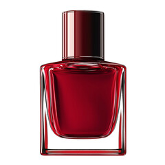Glossy Red Nail Polish Bottle with Square Design, Isolated on transparent background 