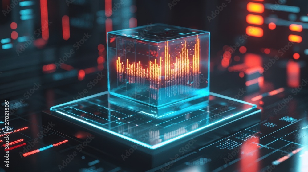 Poster futuristic data visualization concept with neon lights and graphs
