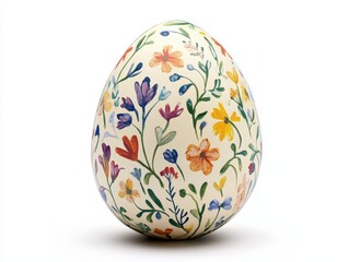 Decorated Easter egg, floral design, studio shot, white background