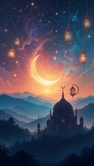 Fototapeta premium A vibrant and colorful Ramadan background