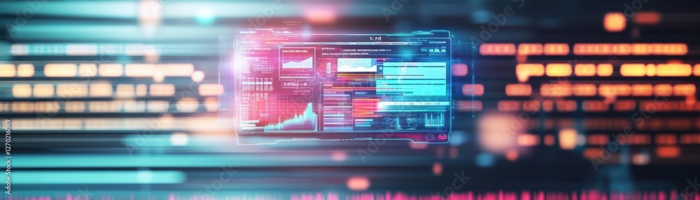 Poster vibrant computer screen displaying a multicolored abstract background with dynamic patterns creating