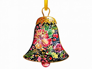 Watercolor Christmas bell ornament vintage folk art illustration hand painted holiday decor festive nostalgic delicate rustic seasonal decoration traditional retro charm clipart kid story book