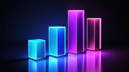 Neon Glowing 3D Bar Graph on Dark Background for Data Visualization