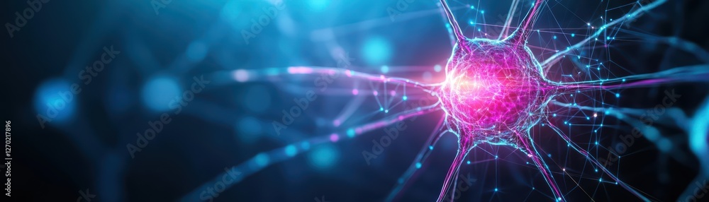 Poster vibrant and luminous neuron structures illuminated by bright pink light creating a captivating scien