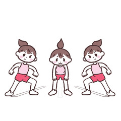 Naklejka premium 反復横飛び全体の流れ女性全身イラスト