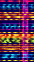 Vibrant textile pattern showcasing colorful lines and intricate designs in a bold arrangement