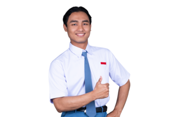 Indonesian Male High School Student in Uniform Giving a Thumbs Up Isolated Transparent
