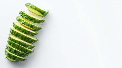 Obraz premium Sliced Cucumber on White Background: Fresh, Green, Healthy