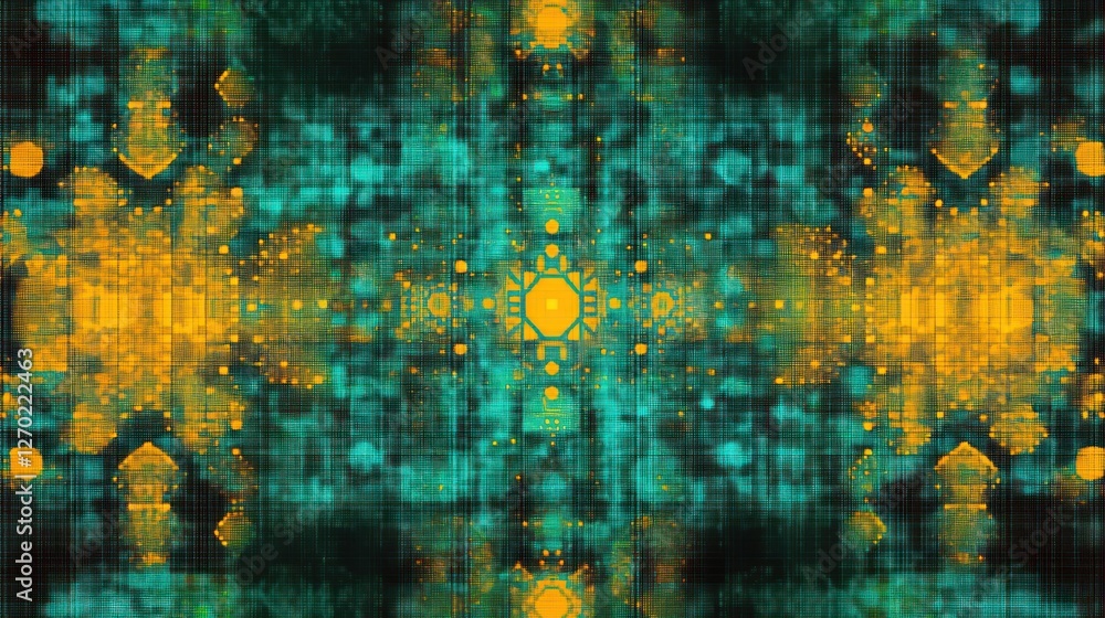 Poster intricate cybernetic matrix: a fusion of technology and artistic expression