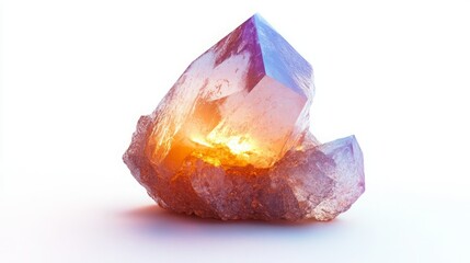 A luminous geode glows with warm light, its multifaceted crystal structure catching the light beautifully. The interplay of warm and cool tones creates a captivating image.