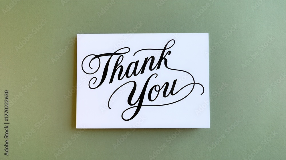 Poster white card with a thank you message in black script