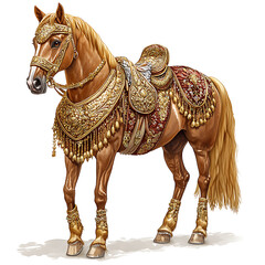 Golden Brown Arabian Horse in Ornate Saddle and Bridle