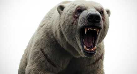 An angry polar bear roars menacingly exposing sharp teeth