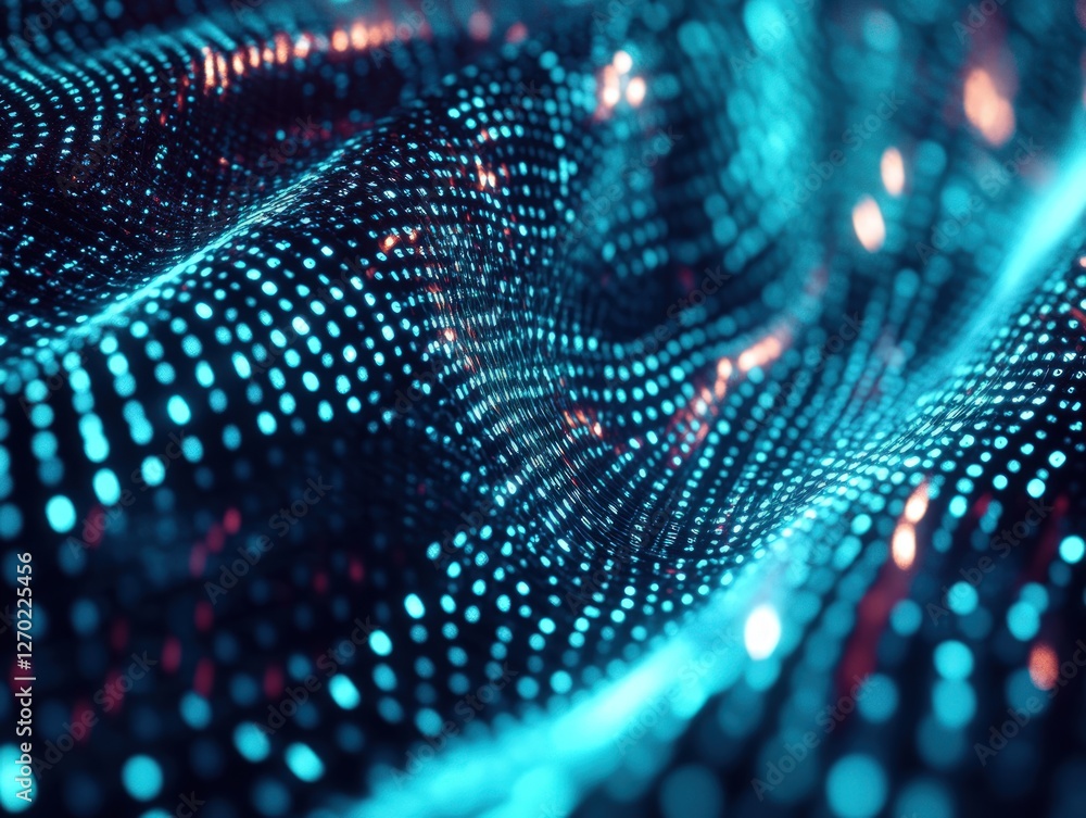 Poster abstract technology landscape shows many dots and flowing patterns